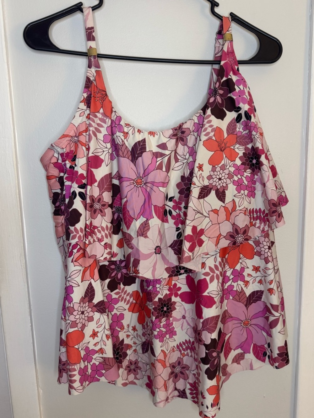 24th & Ocean Floral Ruffle Tankini Top - Pink, Orange, Cream
